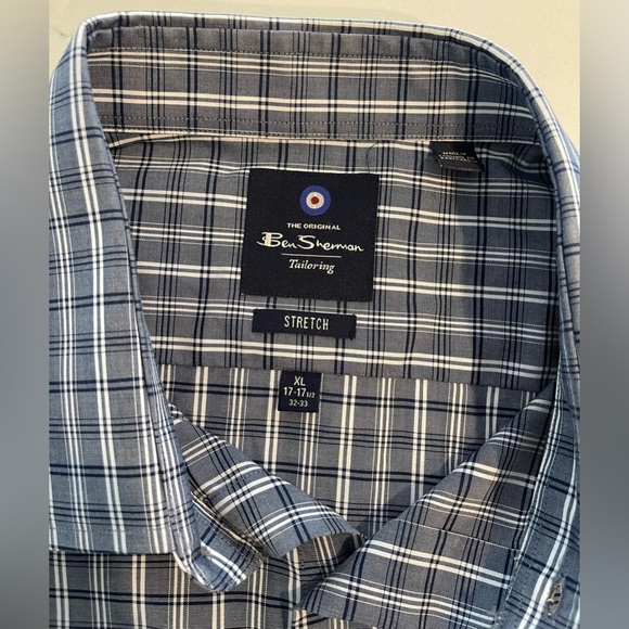 Ben Sherman Mens Blue Plaid Tailored Long Sleeve Button-Up Shirt XL 17-17 1/2 - Picture 3 of 5